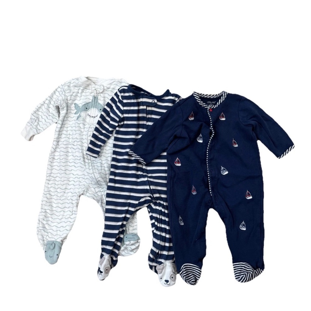 Baby Boy Footie Pajamas- Bundle Of 3-  size 6 Months